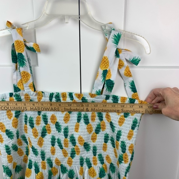 NWT J Crew Factory XL Smocked Tie Shoulder Pineapple Tropical Beach White Blouse - Picture 6 of 7